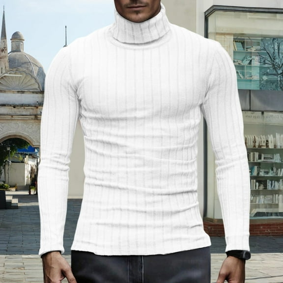 TrdSipl Men's Turtleneck Shirts Casual Long Sleeve Pullover Sweater Warm Mock Neck Knitted T Shirt Winter Slim Fitted Basic Tee Tops White 1 M