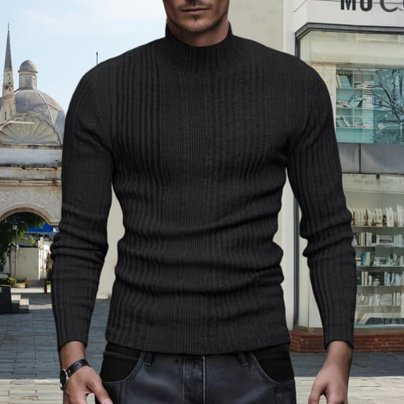TrdSipl Men's Turtleneck Sweaters Casual Long Sleeve Pullover Sweater Winter Mock Neck Knit T-Shirt Warm Slim Fit Basic Top Black XL