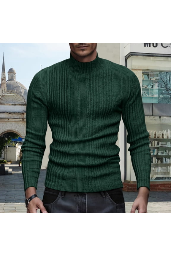Men's Turtleneck Sweaters Casual Long Sleeve Pullover Sweater Winter Mock Neck Knitted T Shirts Thermal Slim Fitted Basic Tops Dark Green 2XL