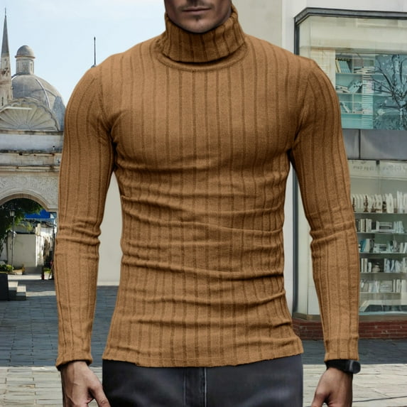 TrdSipl Mens Casual Slim Fitted Basic Top Knit Lightweight Turtleneck Pullover Sweater Winter Thermal Undershirts Brown 1 XL