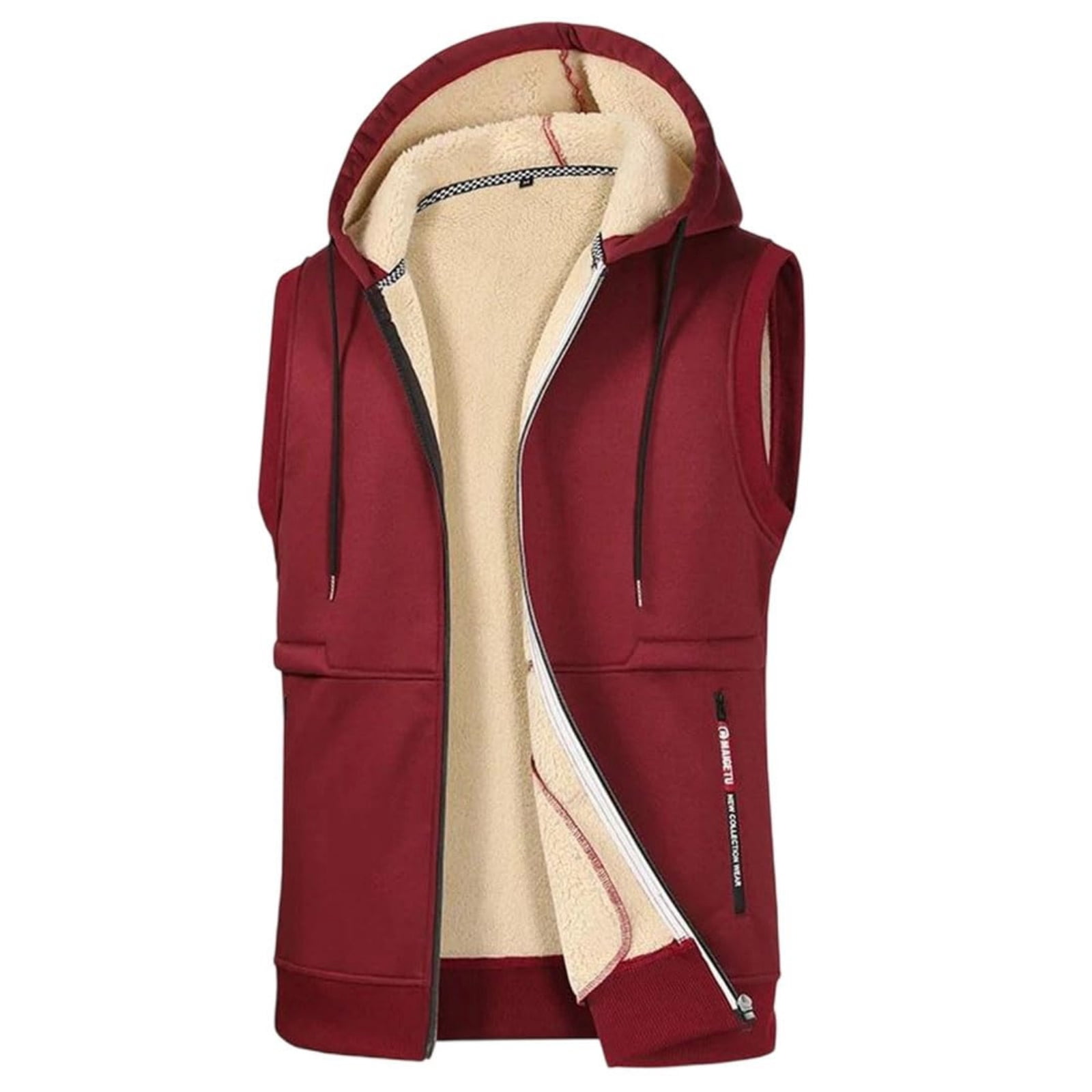 TrdSipl Mens Fleece Hooded Vest Sleeveless Stand Collar Zip Up Waistcoat Outdoor Warm Jacket Coat Vest for Hiking Travel Golf Running