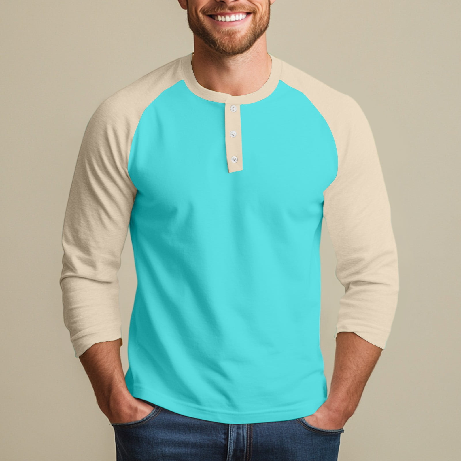 TrdSipl Mens Henley Shirts 3/4 Sleeve Raglan T-Shirts Regular-Fit ...