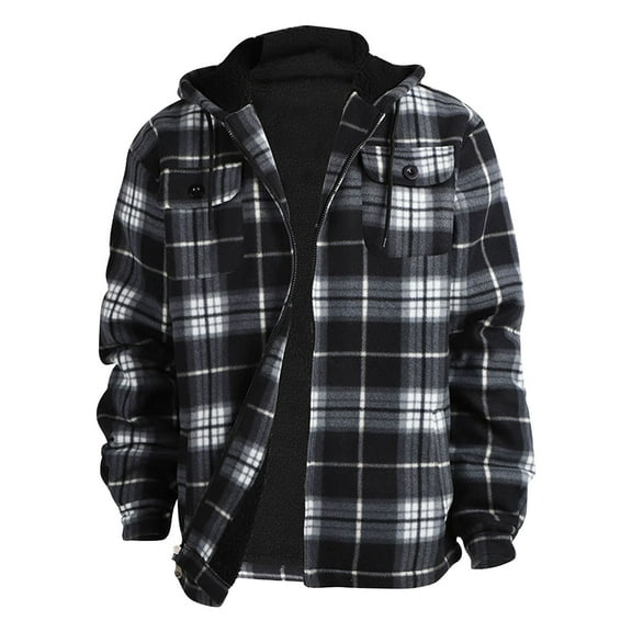 TrdSipl Mens Hooded Flannel Jackets Lounge Button Up Plaid Flannel Shirts 2025 Winter Big & Tall Jackets for Men Trendy Long Sleeve Hoodie Pockets