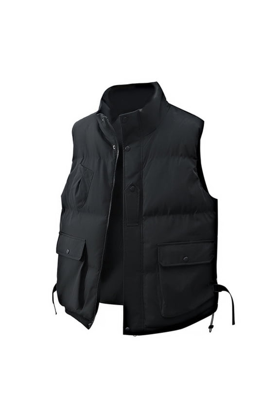 Mens Puffer Vest Lounge Stand Collar Quilted Waistcoat Outdoor Padded Ski Vest Winter Full Zip Up Jackets for Indoor Outdoor Hunt Camp