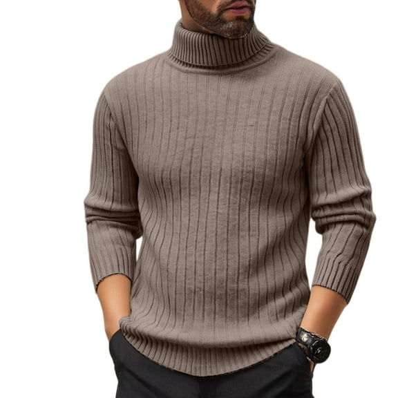 TrdSipl Mens Slim Basic Turtleneck Sweater Lounge Cable Knitted Long Sleeve Pullover Tops Lightweight Thermal Solid Color Sweaters
