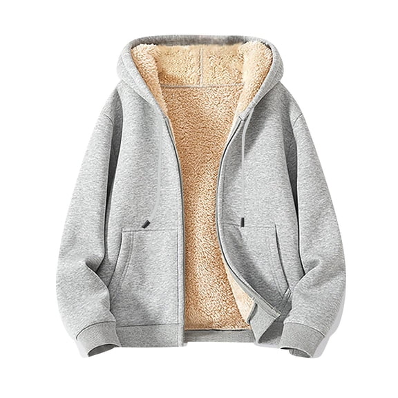 TrdSipl Mens Zip Up Sherpa Lined Hoodies Fall Thick Fleece Heavy Weight Jacket Oversized Windproof Warm Zip Up Hooded Sweatshirt