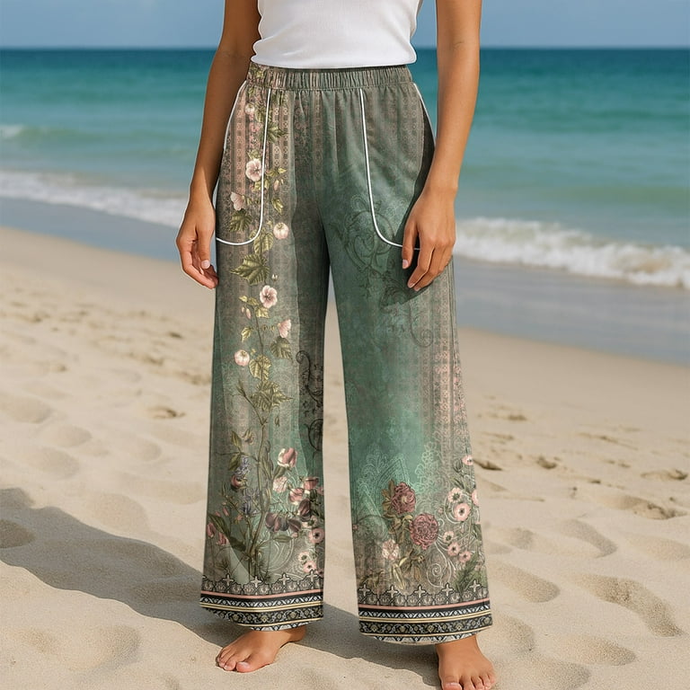 TrdSipl Petite Linen Pants for Women Ft Short Wide Leg High