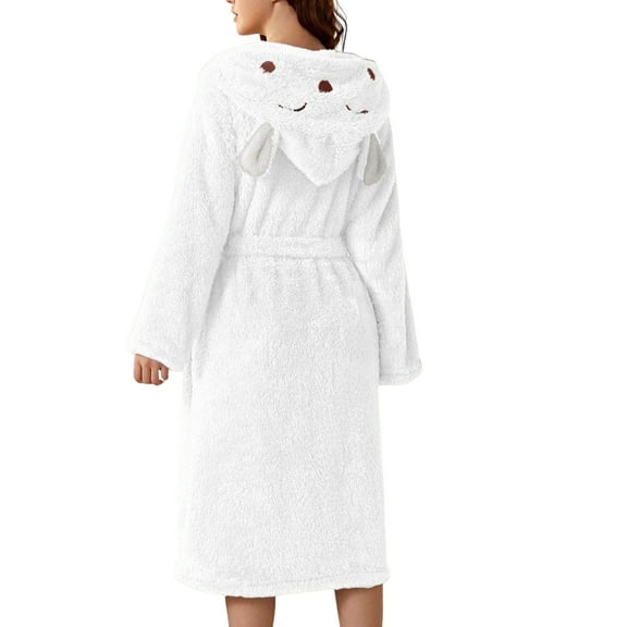 TrdSipl Premium Womens Robe with Hood Plush Fleece Long Bath Robes for Women with 3d Ear Fluffy Soft Warm Womens Bathrobe