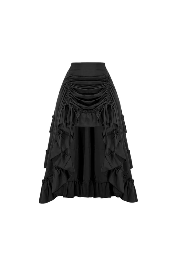 Skirts for Women Victorian Boho Renaissance Skirt Flowy Drawstring Retro Midi Skirts a Line Ruffle Hem Halloween Party Ren Faire Costume Black M