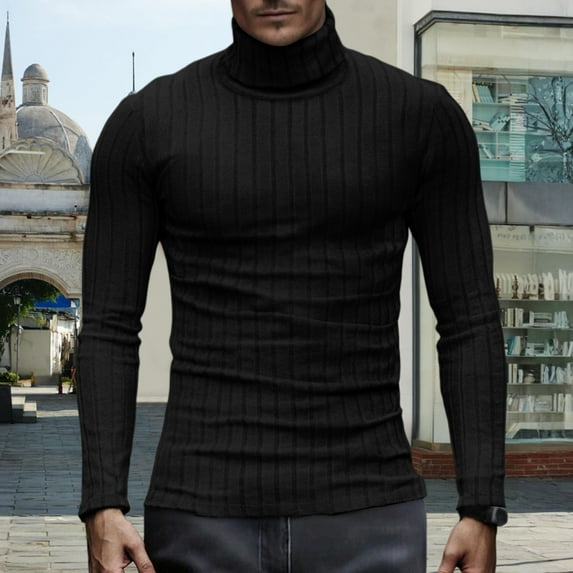 TrdSipl Mens Casual Slim Basic Top Knit Light Weight Turtle Neck Pullover Sweater 2025 Winter Warm Undershirts Black 1 M