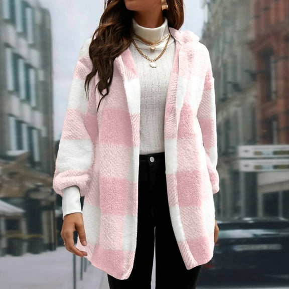 TrdSipl Women's Fuzzy Fleece Jacket Fall Winter Faux Fur Coat Warm Sherpa Lined Jackets Open Front Cardigan Trendy Outerwear With-Pocket