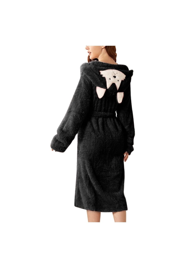 Women's Hooded Plush Robe Soft Warm Up Towel Robes for Women Funny Womens Bathrobe with 3d Ear