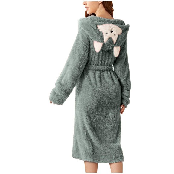 TrdSipl Women's Long Hooded Fleece Robe Fluffy Soft Warm Up Bath Robes for Women Funny Womens Bathrobe with Bunny Ear