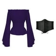 thumbnail image 1 of TrdSipl Women's Renaissance Blouse Tops with Corset Waist Belt Medieval Victorian Off the Shoulder Puff Sleeve Shirts Renaissance Costume for Women Purple S, 1 of 7