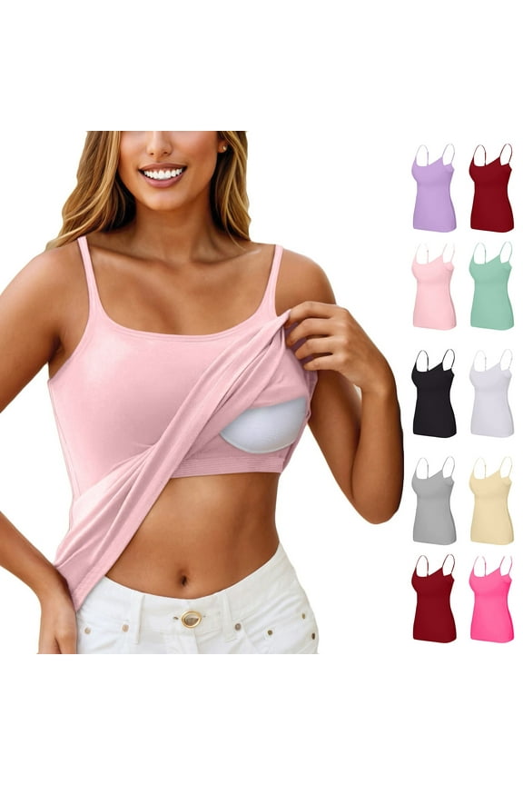 Women's Tank Top with Built In Bra Square Neck Double Lined Tank Top Basic Adjustable Spaghetti Strap Cami Tank Y2k Summer Layering Shapewear Light Purple XL