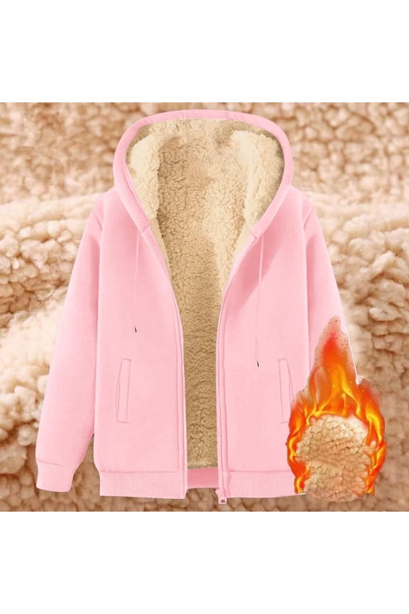 Women's Zip Up Sherpa Lined Hoodies Fall Winter New Thick Fleece Heavy Weight Jacket Fashion Windproof Thermal Zipper Up Hooded Sweatshirt