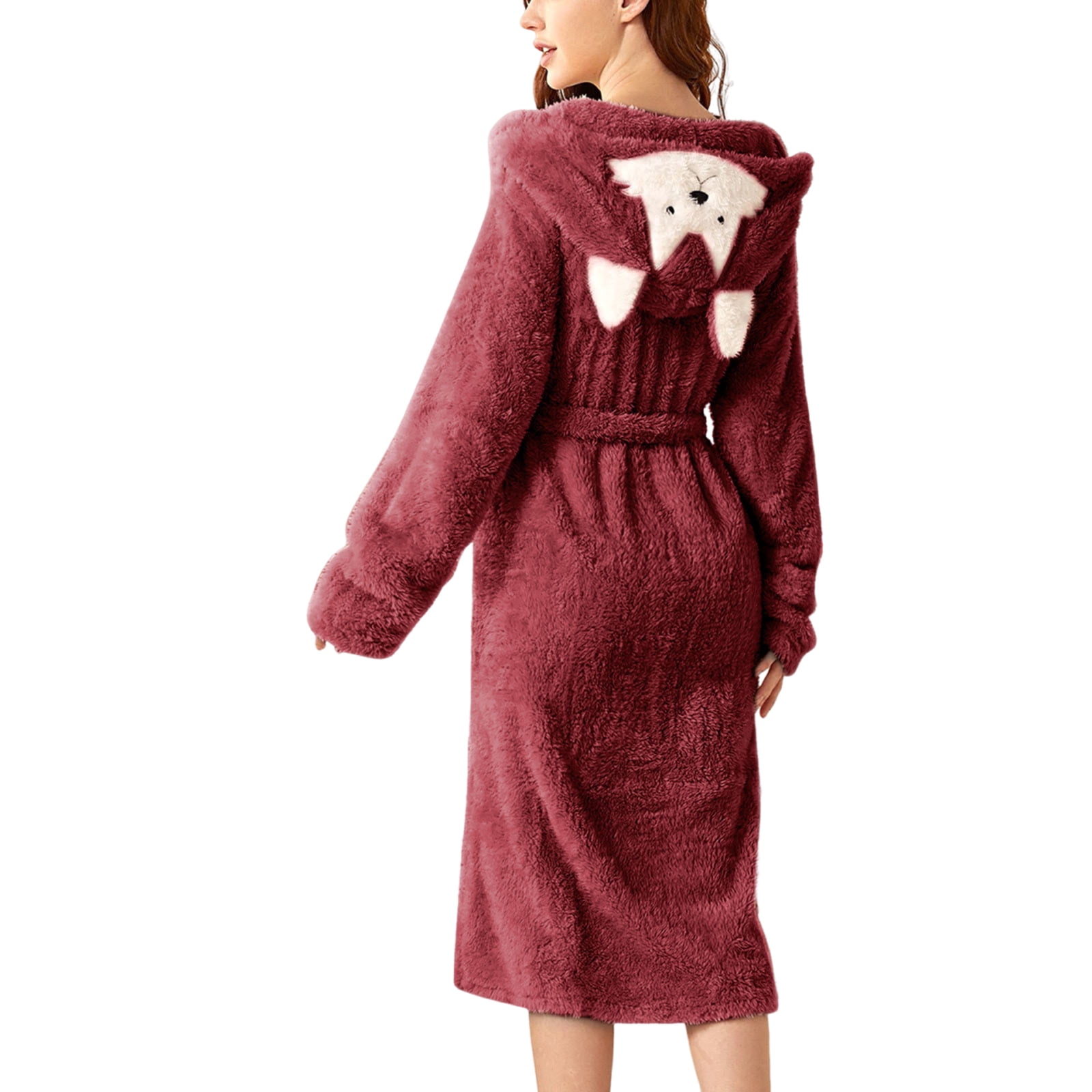 TrdSipl Womens Long Hooded Fleece Robe Fluffy Soft Warm Down Bath Robes ...