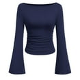 thumbnail image 1 of TrdSipl Womens Long Sleeve Shirts 2025 Fall Ruched Bell Sleeve Boat Neck Basic Tees Casual Slim Fit Ribbed Knit Crop Tops Y2k Outfit Fashion Clothes, 1 of 6