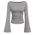 thumbnail image 1 of TrdSipl Womens Long Sleeve Shirts 2025 Fall Ruched Sides Bell Sleeve Boat Neck Basic Tee Lounge Slim Fit Ribbed Crop Tops Y2k Outfit Stylish Clothes, 1 of 6
