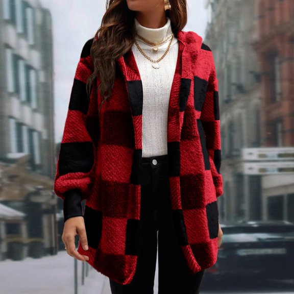 TrdSipl Women's Fuzzy Fleece Jacket 2025 Fall Winter Faux Fur Coats Warm Down Fleece Jacket Open Front Cardigan Trendy Outerwear With-Pockets