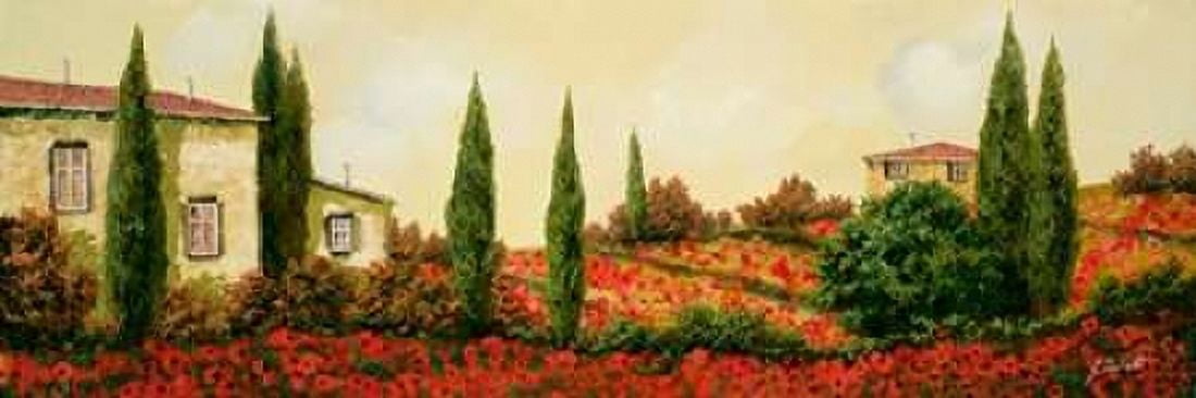 Tre Case Tra I Papaveri Canvas Art - Guido Borelli (8 x 24)
