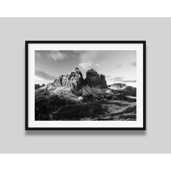 Tre Cime Di Lavaredo Poster Italian Alps Black And White Landscape , Poster Print Only