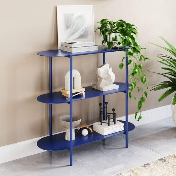 Tre Console Table Blue Console Table, Modern Style, Powder Coated Steel oval shape tabletop, Steel, Indoor Living