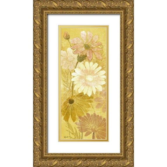 Tre Sorelle Studios 10x18 Gold Ornate Wood Framed with Double Matting Museum Art Print Titled - Golden Daisy Patch Panel I