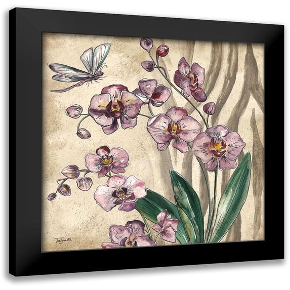 Tre Sorelle Studios 12x12 Black Modern Framed Museum Art Print Titled - Boho Orchid and Dragonfly II