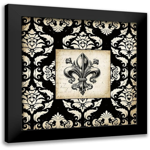 Tre Sorelle Studios 12x12 Black Modern Framed Museum Art Print Titled - Fleur d Lis Damask I