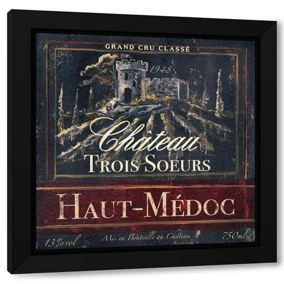 Tre Sorelle Studios 12x12 Black Modern Wood Framed Wall Art Titled - Grand Vin Wine Label I