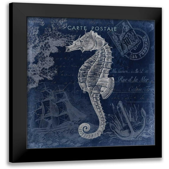 Tre Sorelle Studios 12x12 Black Modern Framed Museum Art Print Titled - Seaside Postcard Navy II