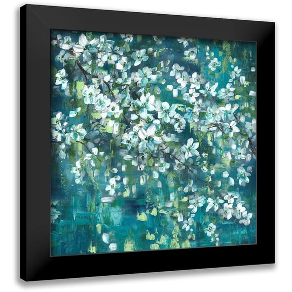 Tre Sorelle Studios 12x12 Black Modern Framed Museum Art Print Titled - Teal Blossoms Square