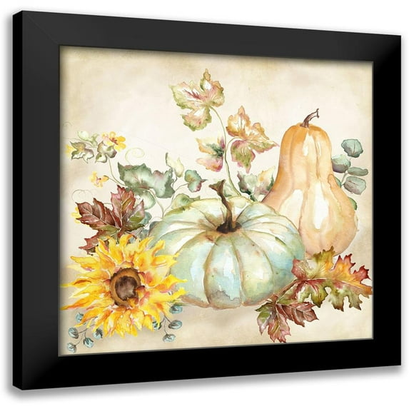 Tre Sorelle Studios 12x12 Black Modern Framed Museum Art Print Titled - Watercolor Harvest Pumpkin II