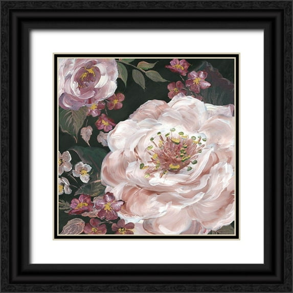 Tre Sorelle Studios 12x12 Black Ornate Wood Framed with Double Matting Museum Art Print Titled - Romantic Moody Florals on Black III