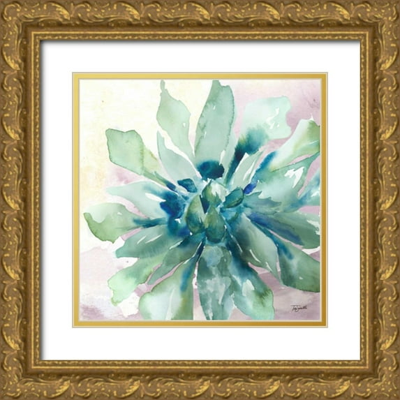 Tre Sorelle Studios 12x12 Gold Ornate Wood Framed with Double Matting Museum Art Print Titled - Succulent Watercolor III