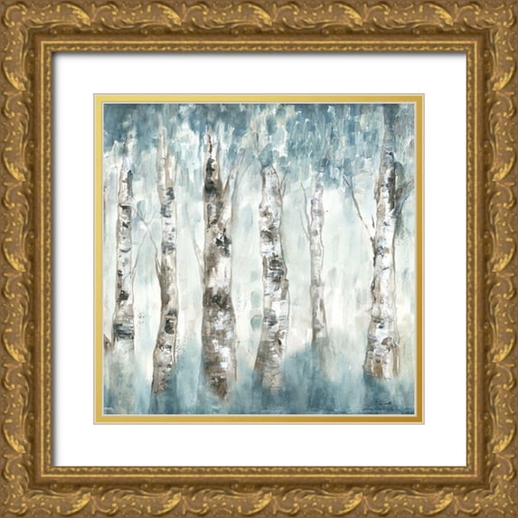 Tre Sorelle Studios 12x12 Gold Ornate Wood Framed with Double Matting Museum Art Print Titled - Winter Aspen Fog