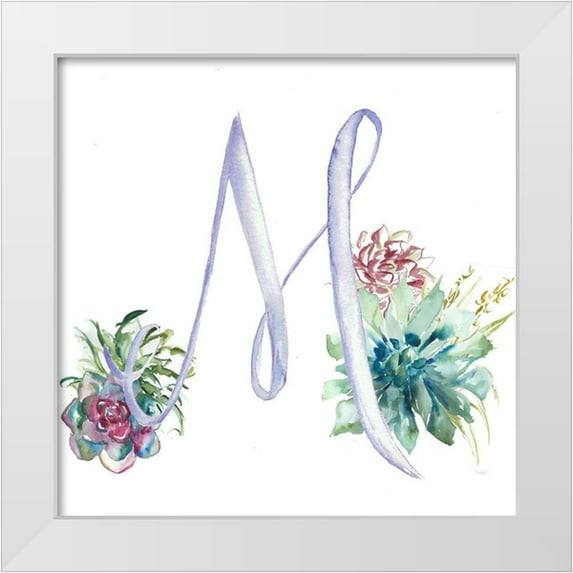 Tre Sorelle Studios 12x12 White Modern Wood Framed Museum Art Print Titled - Watercolor Succulent Monogram M