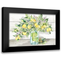 Tre Sorelle Studios 14x11 Black Modern Framed Museum Art Print Titled - Watercolor Lemons in Mason Jar Landscape