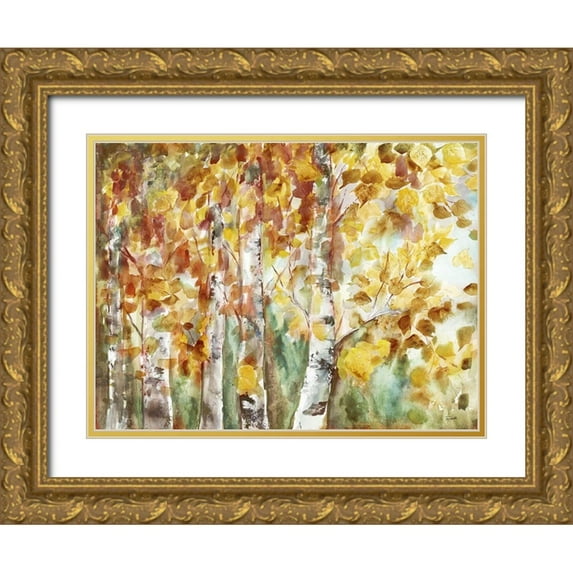 Tre Sorelle Studios 14x12 Gold Ornate Wood Framed with Double Matting Museum Art Print Titled - Watercolor Fall Aspens
