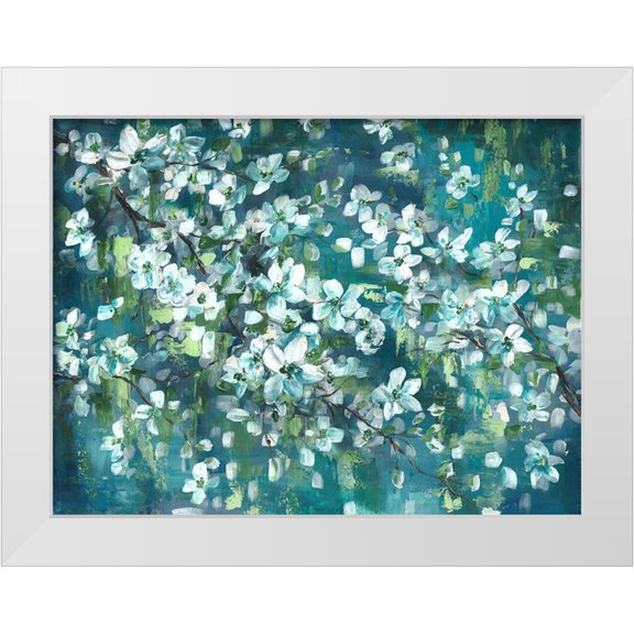 Tre Sorelle Studios 14x12 White Modern Wood Framed Museum Art Print Titled - Teal Blossoms Landscape