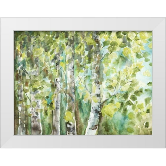 Tre Sorelle Studios 14x12 White Modern Wood Framed Museum Art Print Titled - Watercolor Summer Aspens