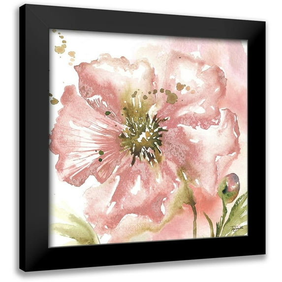 Tre Sorelle Studios 15x15 Black Modern Framed Museum Art Print Titled - Blush Watercolor Poppy II