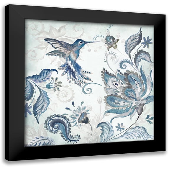 Tre Sorelle Studios 15x15 Black Modern Framed Museum Art Print Titled - Watercolor Boho Blue Hummingbird I