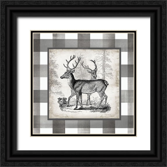 Tre Sorelle Studios 15x15 Black Ornate Wood Framed with Double Matting Museum Art Print Titled - Buffalo Check Deer Neutral II