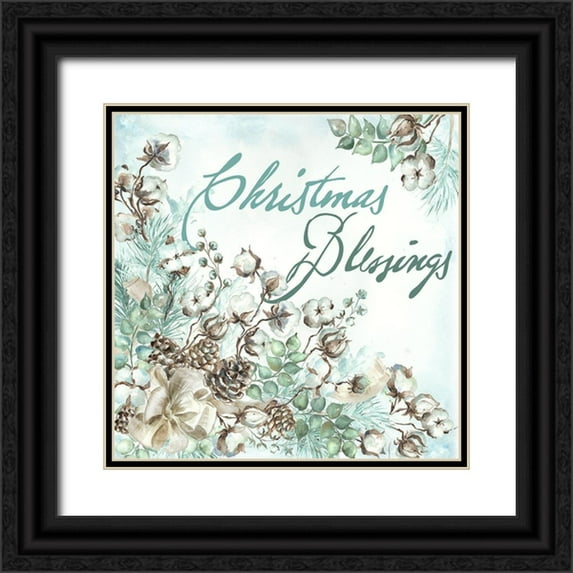 Tre Sorelle Studios 15x15 Black Ornate Wood Framed with Double Matting Museum Art Print Titled - Christmas Blessings Cotton Boll square