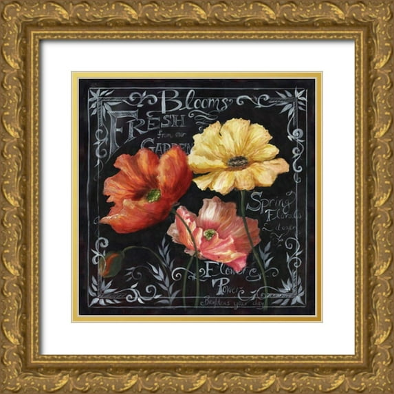 Tre Sorelle Studios 15x15 Gold Ornate Wood Framed with Double Matting Museum Art Print Titled - Flowers in Bloom Chalkboard II