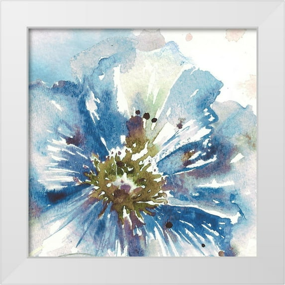 Tre Sorelle Studios 15x15 White Modern Wood Framed Museum Art Print Titled - Blue Watercolor Poppy Close Up I