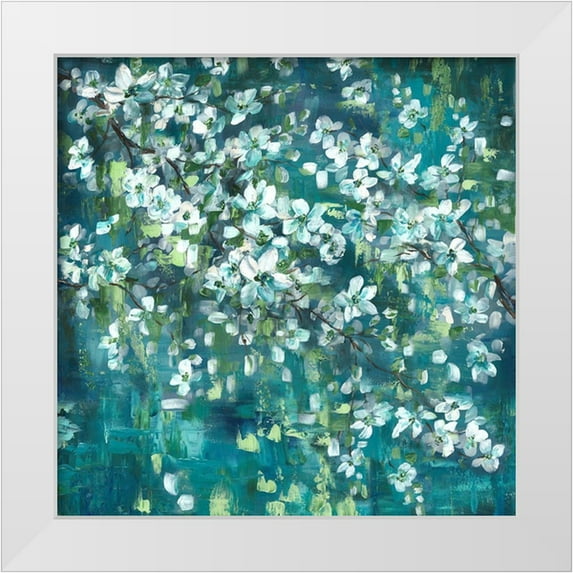 Tre Sorelle Studios 15x15 White Modern Wood Framed Museum Art Print Titled - Teal Blossoms Square