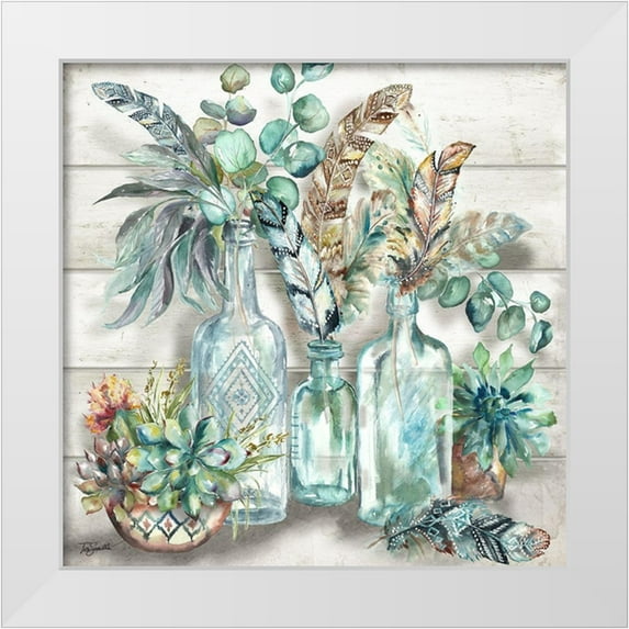 Tre Sorelle Studios 15x15 White Modern Wood Framed Museum Art Print Titled - Tribal Feathers Still Life